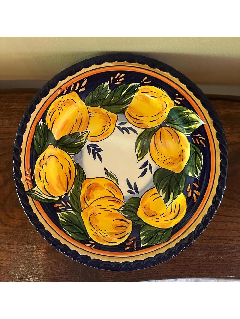 Vintage Z Gallerie Palermo Handpainted Lemon Design 11.25” Dinner Plates